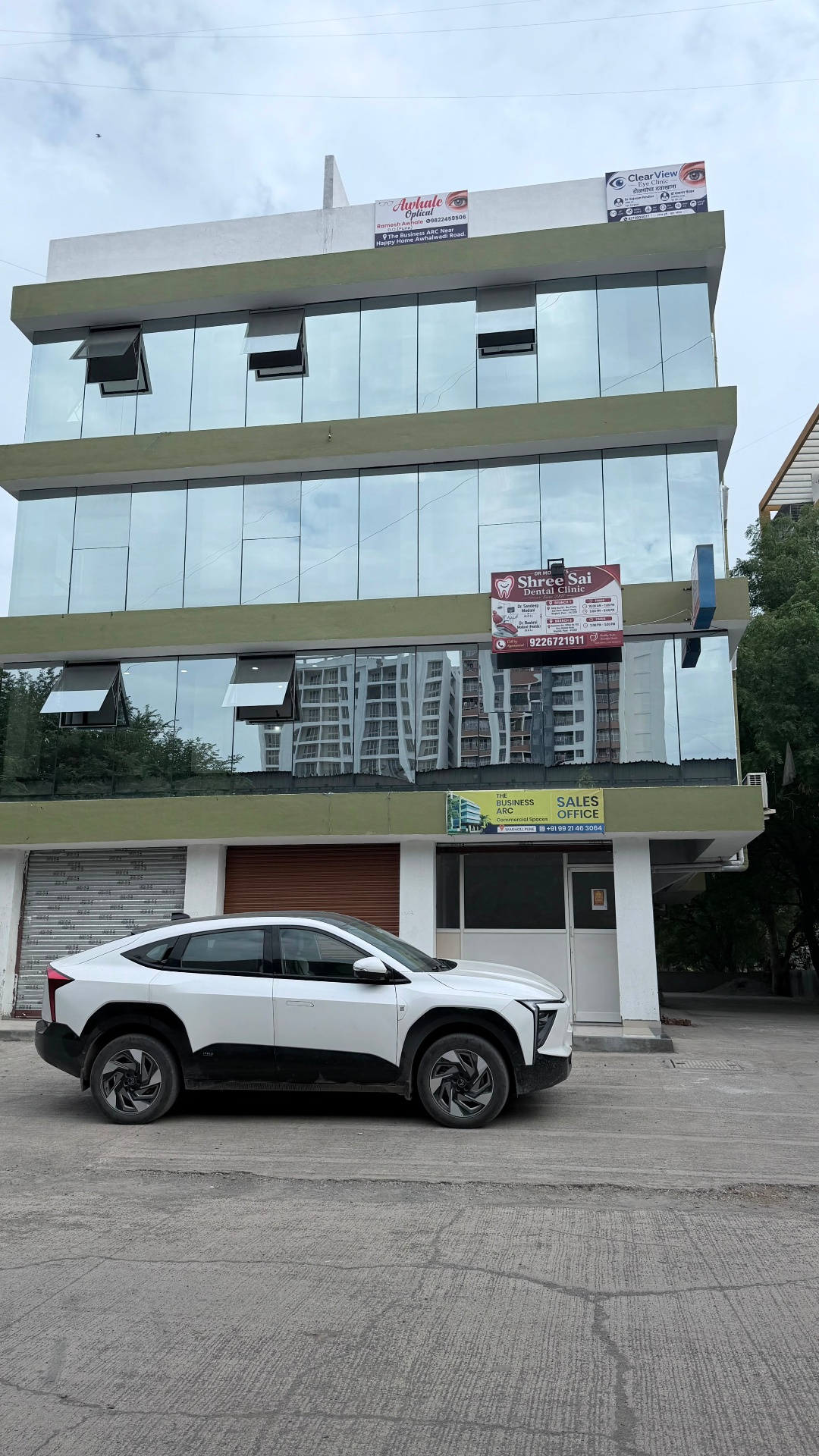 ClearView Eye Clinic building exterior at The Business ARC, Awhalwadi Road Wagholi